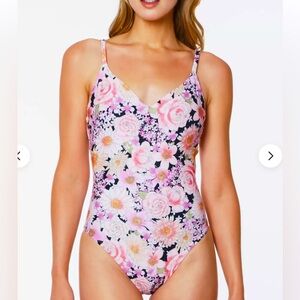 NWT Sanctuary MULTI Petal Pusher High-Leg One-Piece Swimsuit